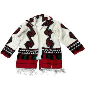 Rare Vintage Aztec Style Tapestry Fringe Coat Rawang Mens Coat / XL -